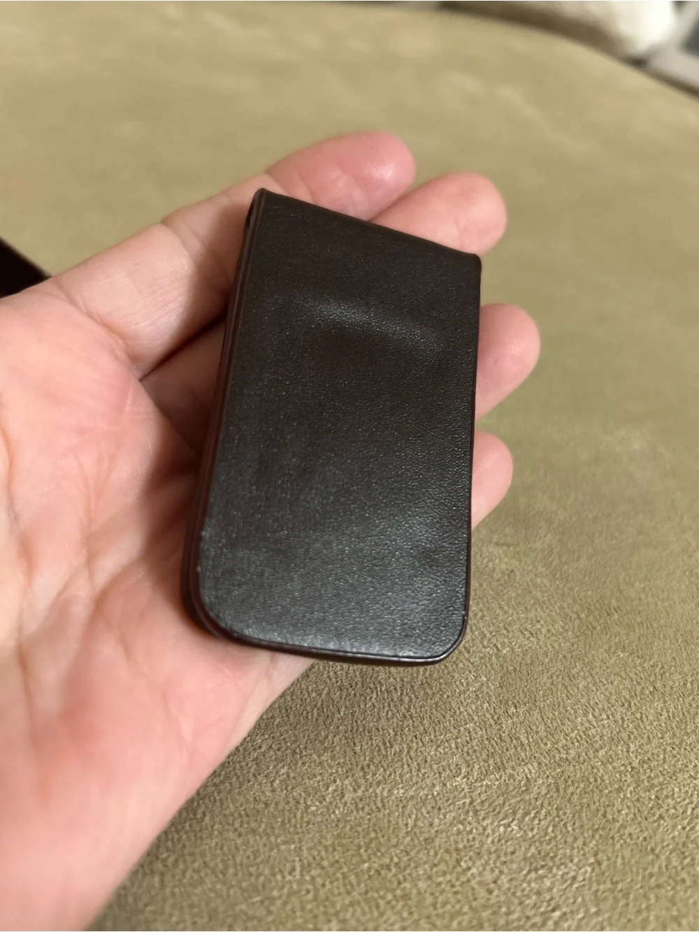 Disney Mickey Mouse Brown Leather Magnetic Money Clip EUC